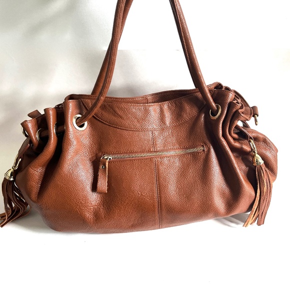 😍🌻 DUDU Genuine Leather Tan Shoulder Handbag With Tassels - Picture 1 of 11